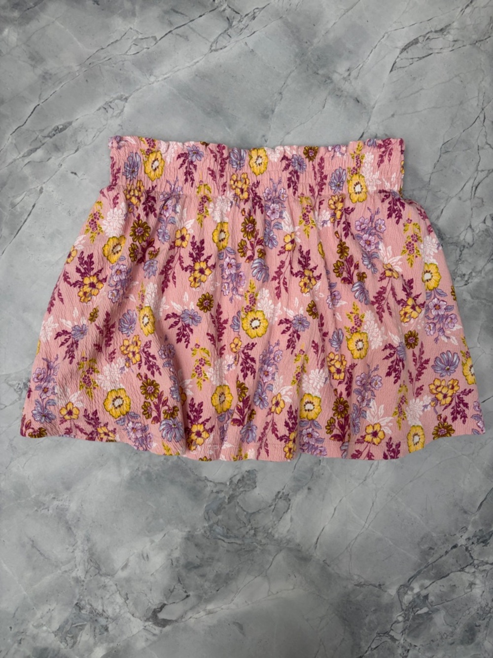 Girls Pink Floral Smocked Waist Skirt